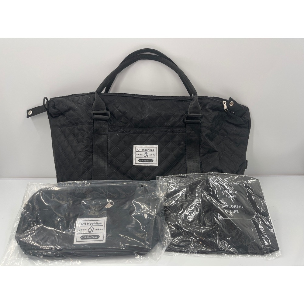 OR Mochilas Black Quilted Weekender Duffel Bag 3 Piece Travel Set New